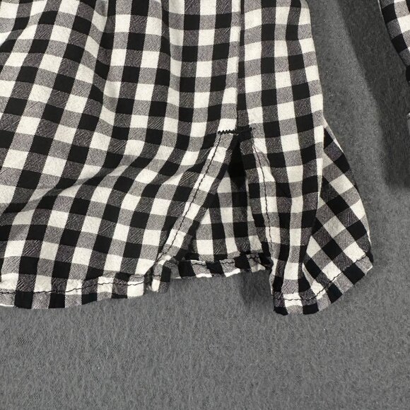 J. Jill Womens Small Black White Gingham Popover Blouse Long Sleeve Split Hem - Picture 7 of 12